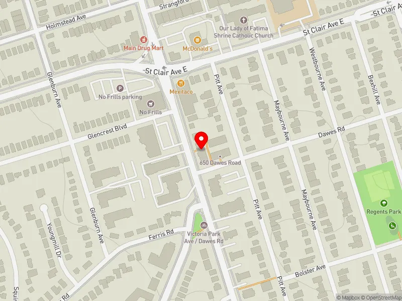 RentSafeTO apartment evaluation map view of 1075 VICTORIA PARK AVE in Scarborough Southwest, Toronto
