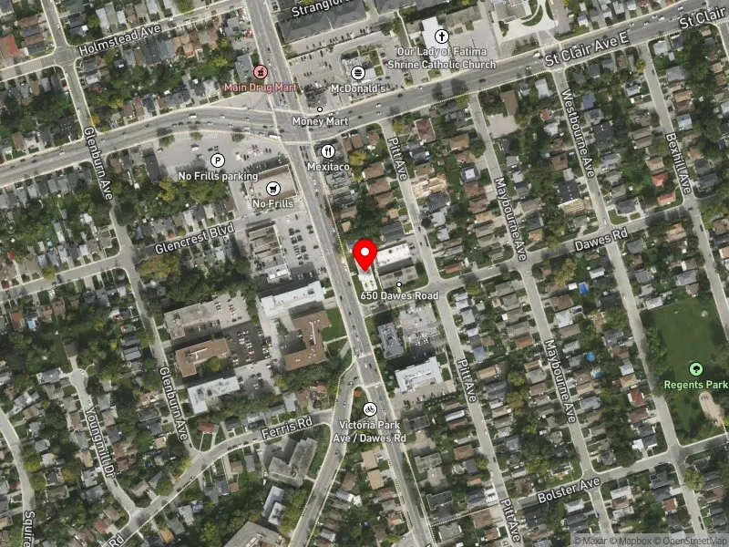 RentSafeTO apartment evaluation satellite view of 1075 VICTORIA PARK AVE in Scarborough Southwest, Toronto
