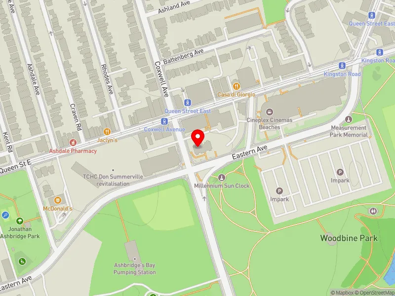 RentSafeTO apartment evaluation map view of 1080 EASTERN AVE in Beaches-East York, Toronto