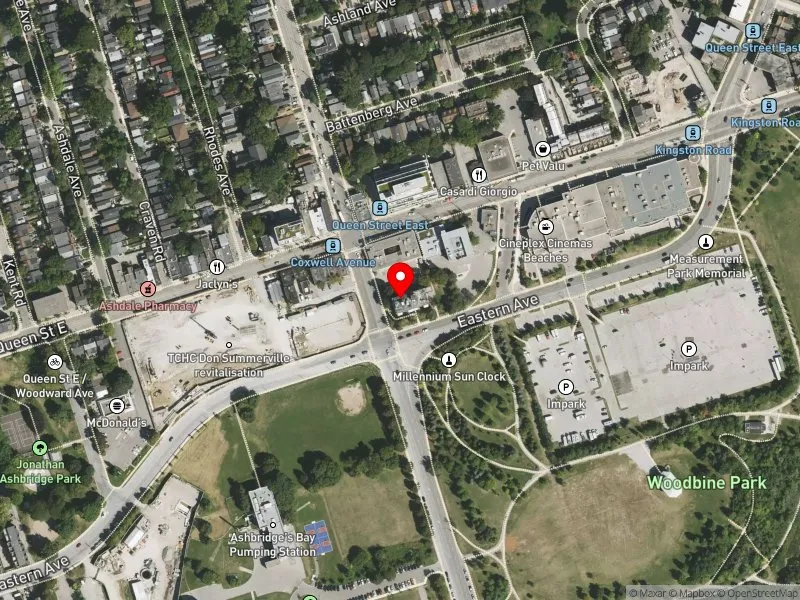 RentSafeTO apartment evaluation satellite view of 1080 EASTERN AVE in Beaches-East York, Toronto