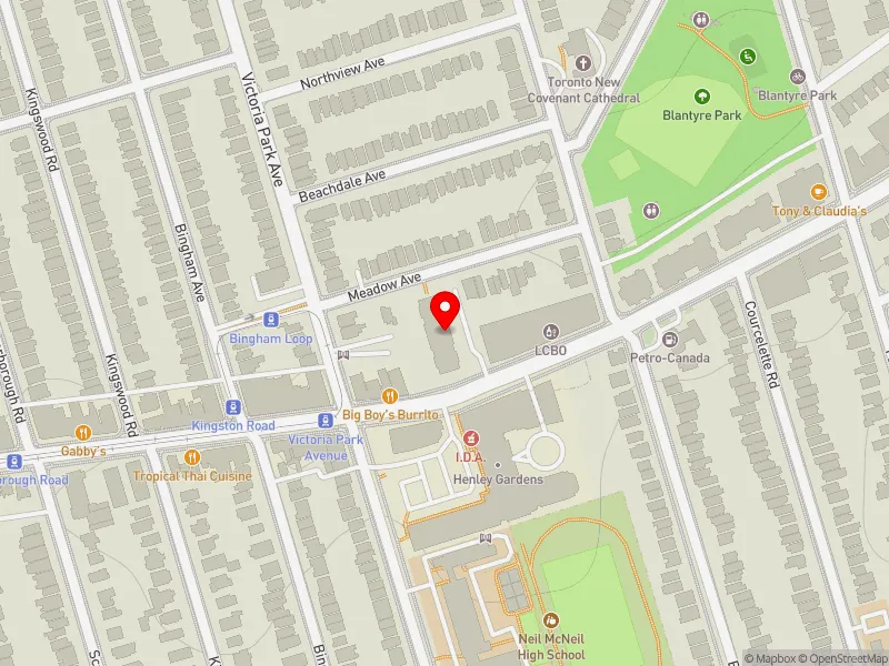 RentSafeTO apartment evaluation map view of 1080 KINGSTON RD in Scarborough Southwest, Toronto
