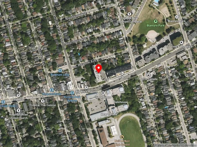 RentSafeTO apartment evaluation satellite view of 1080 KINGSTON RD in Scarborough Southwest, Toronto