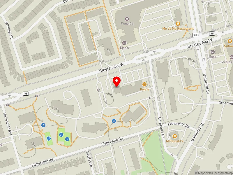 RentSafeTO apartment evaluation map view of 1085 STEELES AVE W in York Centre, Toronto