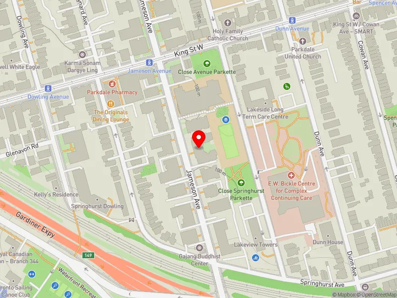 RentSafeTO apartment evaluation map view of 109 JAMESON AVE in Parkdale-High Park, Toronto