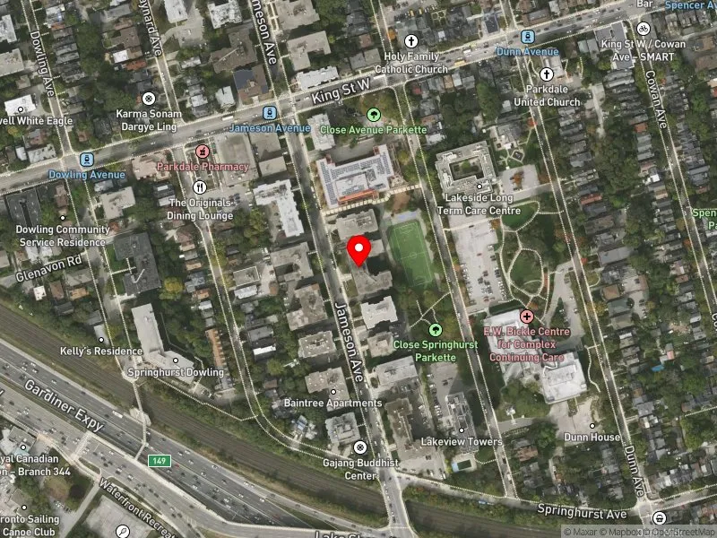 RentSafeTO apartment evaluation satellite view of 109 JAMESON AVE in Parkdale-High Park, Toronto