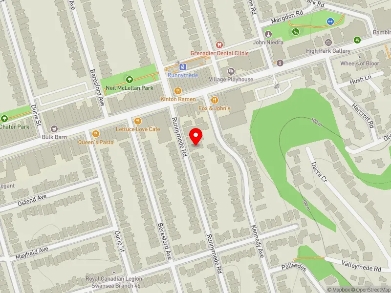 RentSafeTO apartment evaluation map view of 109 RUNNYMEDE RD in Parkdale-High Park, Toronto