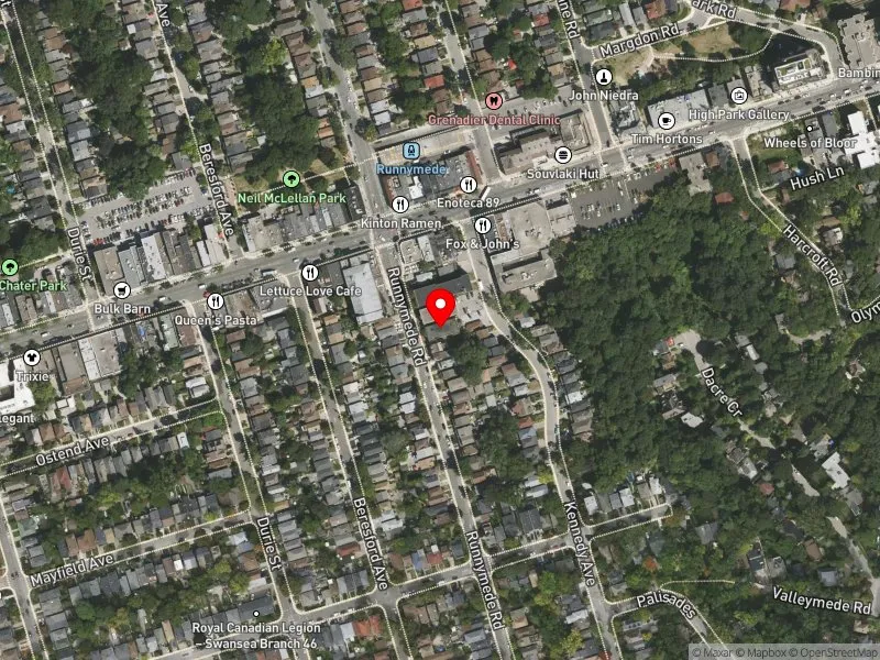 RentSafeTO apartment evaluation satellite view of 109 RUNNYMEDE RD in Parkdale-High Park, Toronto