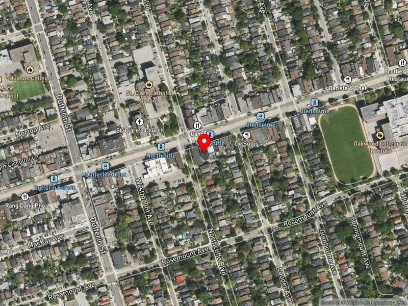 RentSafeTO apartment evaluation satellite view of 1095 ST CLAIR AVE W in Davenport, Toronto