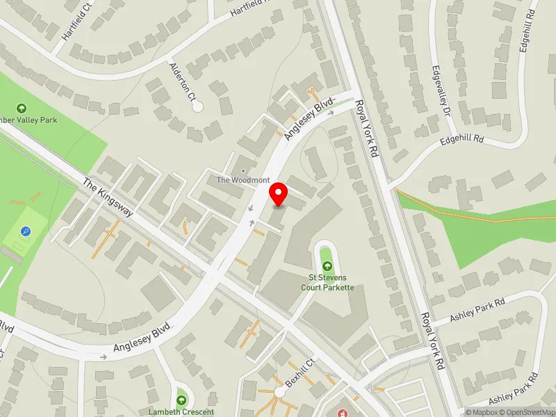 RentSafeTO apartment evaluation map view of 11 ANGLESEY BLVD in Etobicoke Centre, Toronto