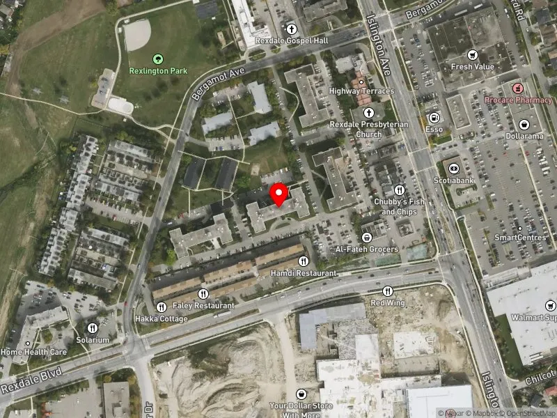 RentSafeTO apartment evaluation satellite view of 11 BERGAMOT AVE in Etobicoke North, Toronto