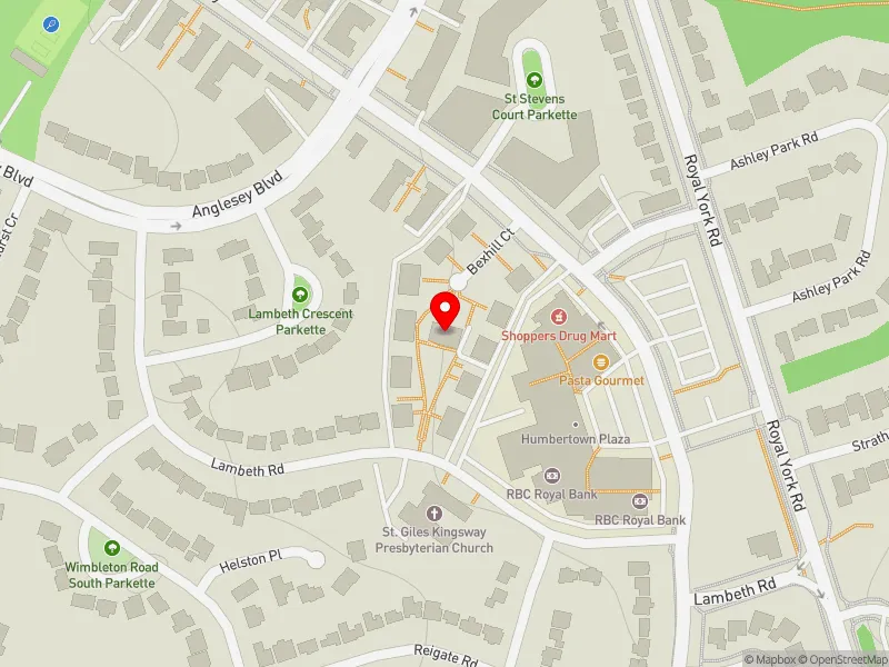 RentSafeTO apartment evaluation map view of 11 BEXHILL CRT in Etobicoke Centre, Toronto