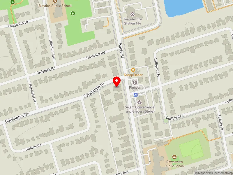 RentSafeTO apartment evaluation map view of 11 CALVINGTON DR in York Centre, Toronto