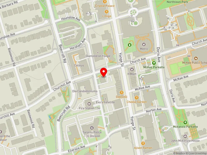 RentSafeTO apartment evaluation map view of 11 CHURCHILL AVE in Willowdale, Toronto