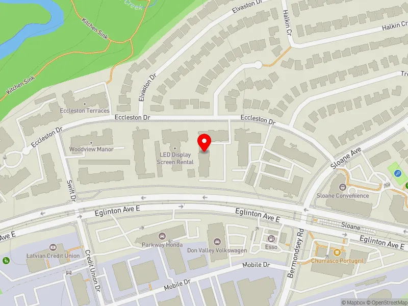 RentSafeTO apartment evaluation map view of 11 ECCLESTON DR in Don Valley East, Toronto