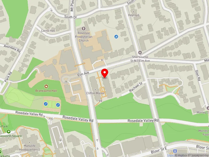 RentSafeTO apartment evaluation map view of 11 ELM AVE in University-Rosedale, Toronto