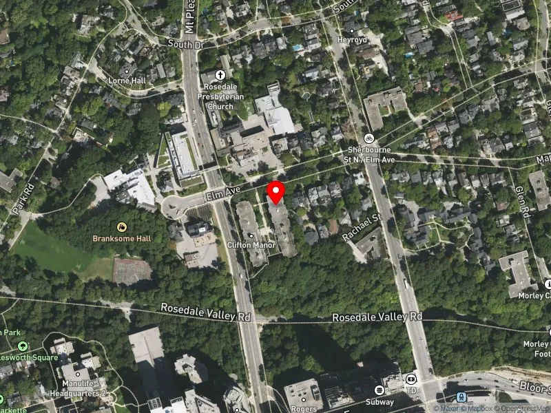 RentSafeTO apartment evaluation satellite view of 11 ELM AVE in University-Rosedale, Toronto