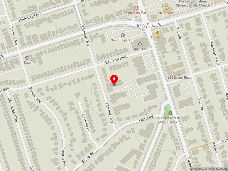 RentSafeTO apartment evaluation map view of 11 GLENBURN AVE in Beaches-East York, Toronto