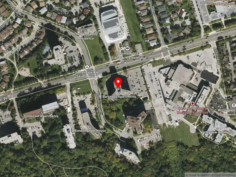 RentSafeTO apartment evaluation satellite view of 11 GOLDFINCH CRT in York Centre, Toronto