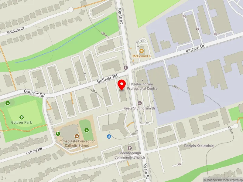 RentSafeTO apartment evaluation map view of 11 GULLIVER RD in York South-Weston, Toronto