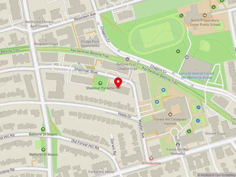 RentSafeTO apartment evaluation map view of 11 SHALLMAR BLVD in Eglinton-Lawrence, Toronto