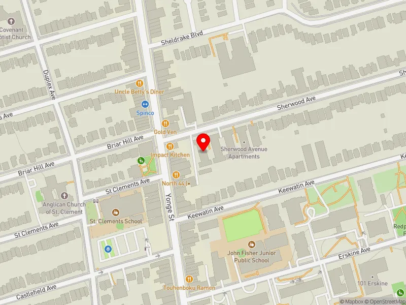 RentSafeTO apartment evaluation map view of 11 SHERWOOD AVE in Don Valley West, Toronto