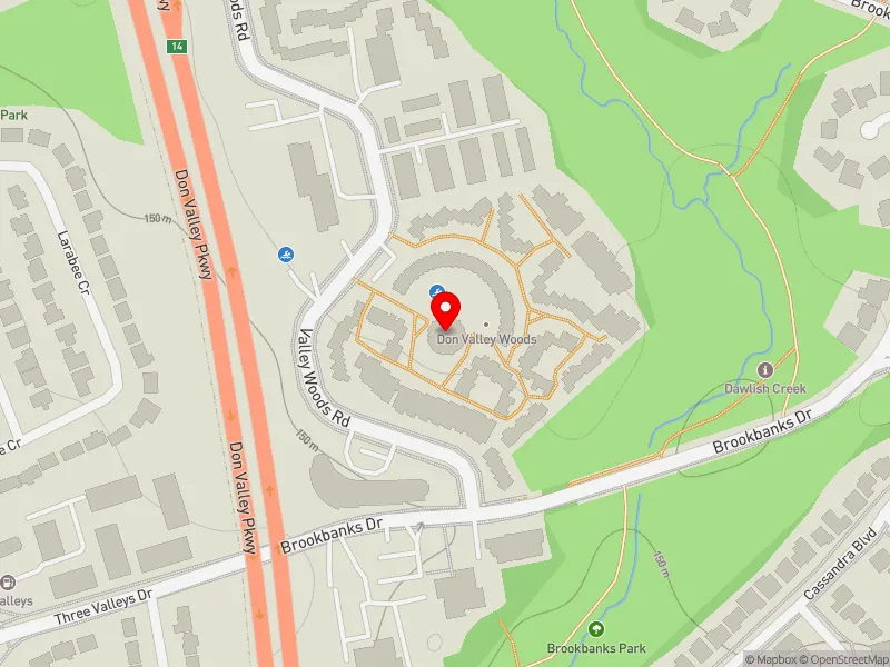RentSafeTO apartment evaluation map view of 11 VALLEY WOODS RD in Don Valley East, Toronto