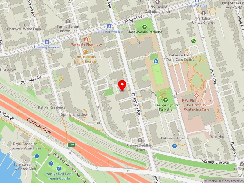 RentSafeTO apartment evaluation map view of 110 JAMESON AVE in Parkdale-High Park, Toronto