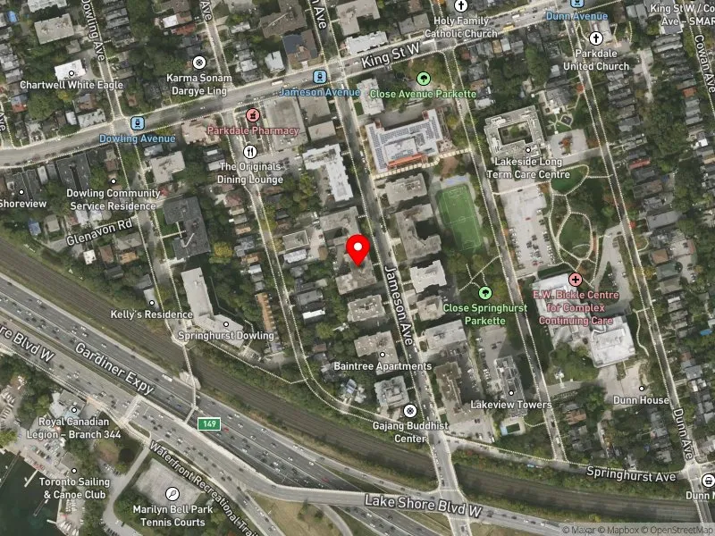 RentSafeTO apartment evaluation satellite view of 110 JAMESON AVE in Parkdale-High Park, Toronto