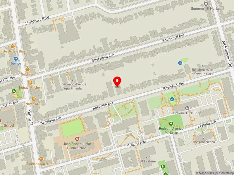 RentSafeTO apartment evaluation map view of 110 KEEWATIN AVE in Don Valley West, Toronto
