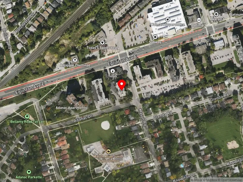 RentSafeTO apartment evaluation satellite view of 110 MASON RD in Scarborough Southwest, Toronto