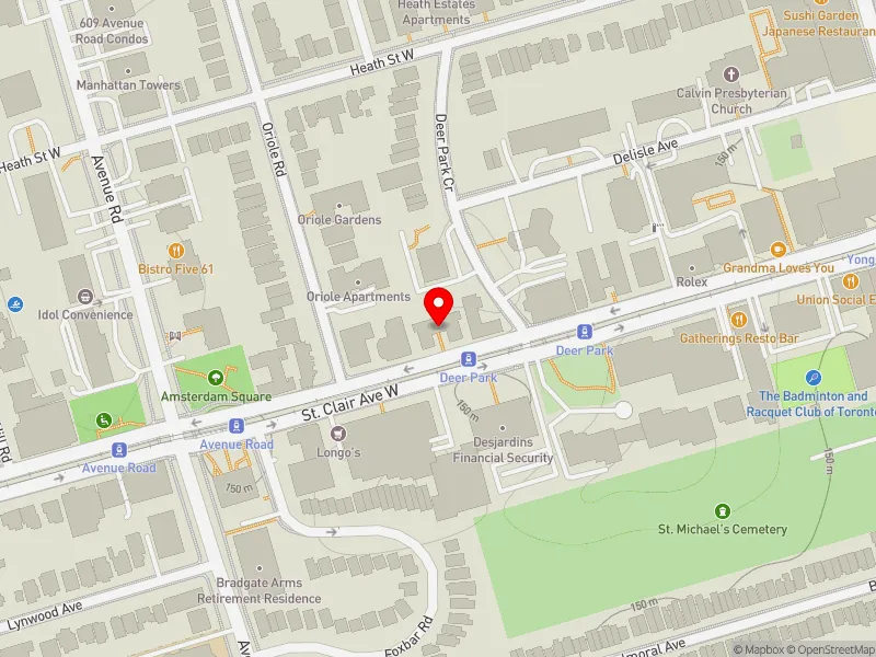 RentSafeTO apartment evaluation map view of 110 ST CLAIR AVE W in Toronto-St. Paul's, Toronto