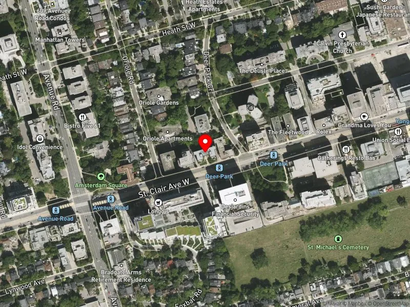 RentSafeTO apartment evaluation satellite view of 110 ST CLAIR AVE W in Toronto-St. Paul's, Toronto