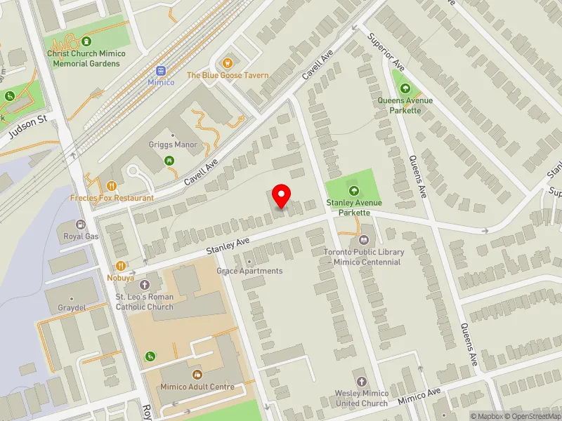 RentSafeTO apartment evaluation map view of 110 STANLEY AVE in Etobicoke-Lakeshore, Toronto