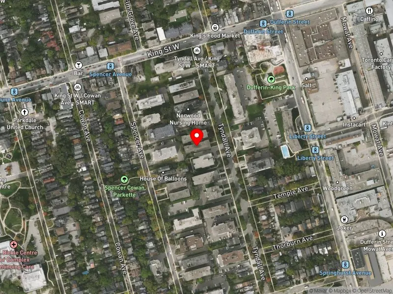 RentSafeTO apartment evaluation satellite view of 110 TYNDALL AVE in Parkdale-High Park, Toronto