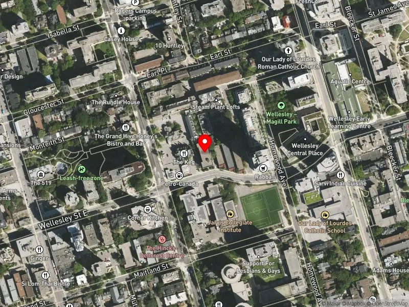 RentSafeTO apartment evaluation satellite view of 110 WELLESLEY ST E in Toronto Centre, Toronto