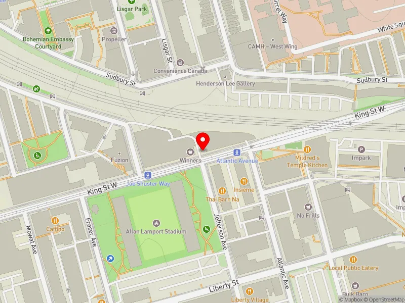 RentSafeTO apartment evaluation map view of 1100 KING ST W in Spadina-Fort York, Toronto