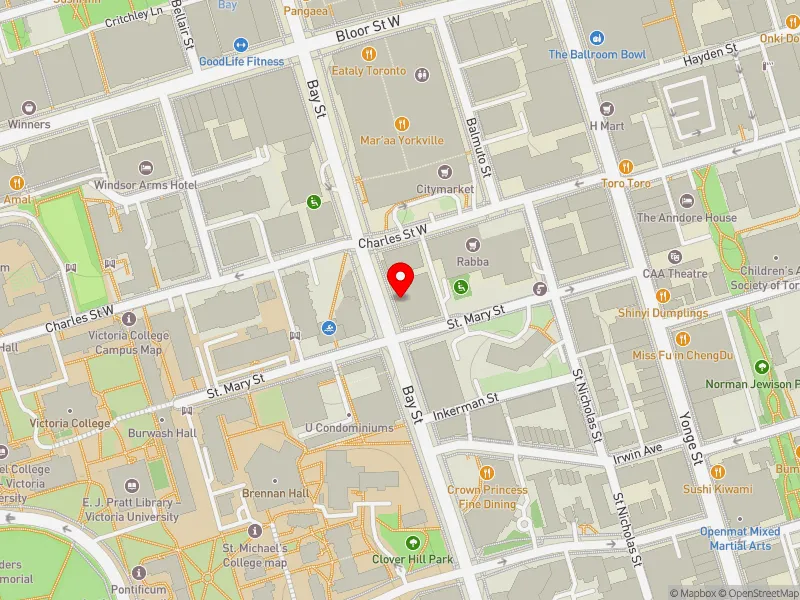 RentSafeTO apartment evaluation map view of 1101 BAY ST in Toronto Centre, Toronto