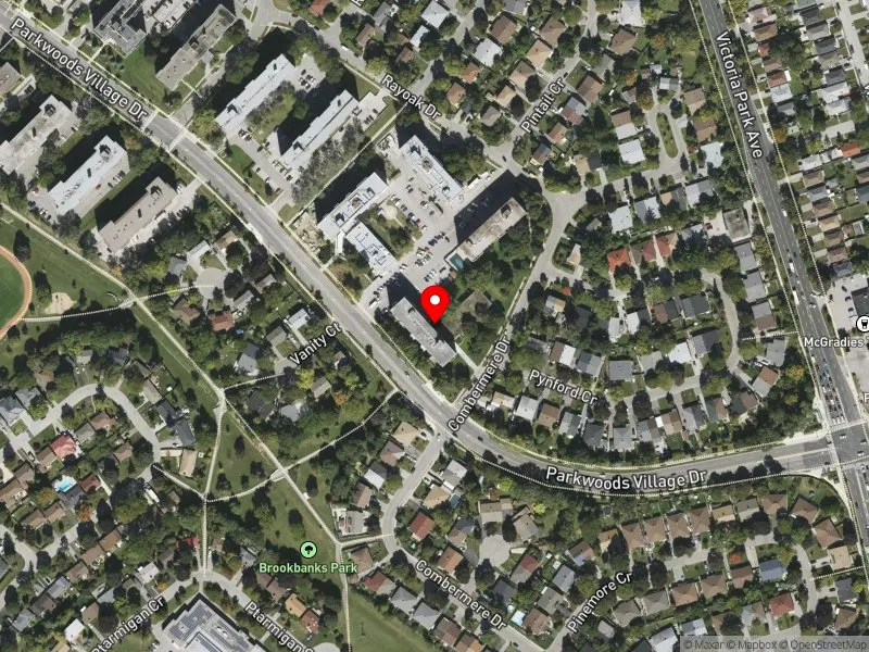 RentSafeTO apartment evaluation satellite view of 111 COMBERMERE DR in Don Valley East, Toronto