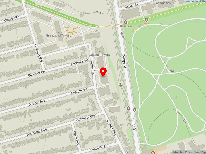 RentSafeTO apartment evaluation map view of 111 LAWTON BLVD in Toronto-St. Paul's, Toronto