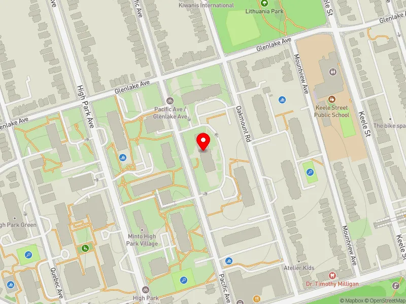 RentSafeTO apartment evaluation map view of 111 PACIFIC AVE in Parkdale-High Park, Toronto