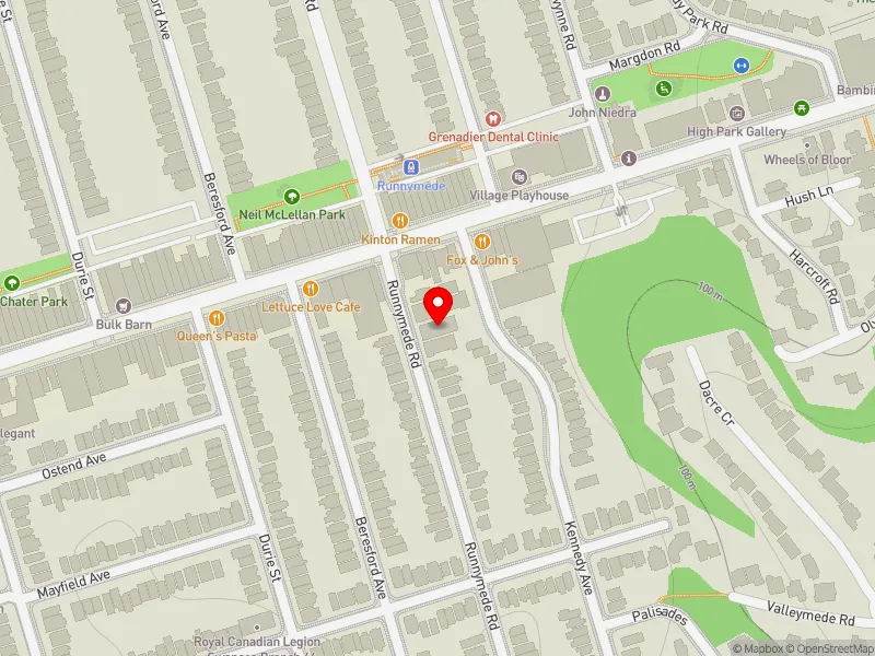 RentSafeTO apartment evaluation map view of 111 RUNNYMEDE RD in Parkdale-High Park, Toronto