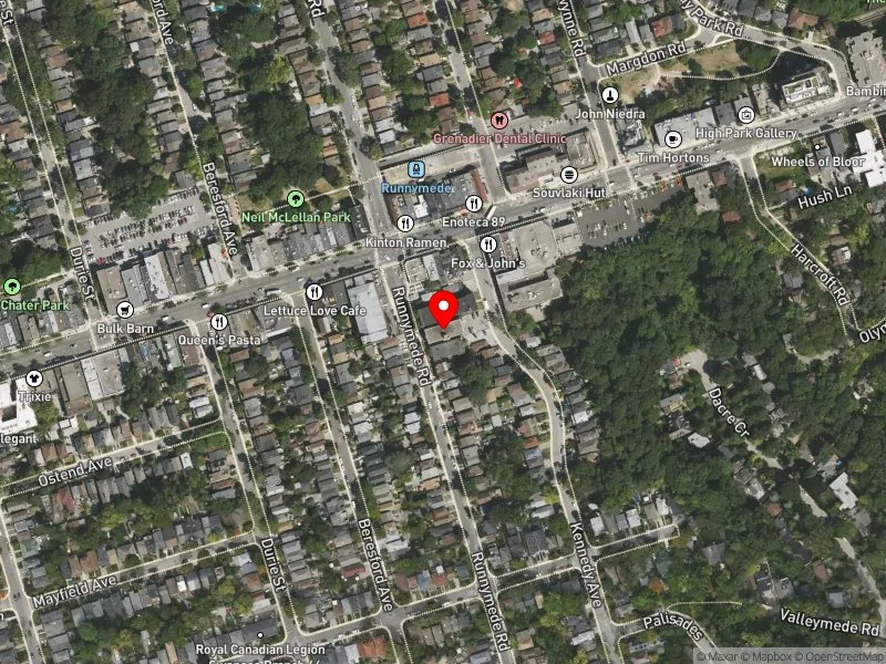 RentSafeTO apartment evaluation satellite view of 111 RUNNYMEDE RD in Parkdale-High Park, Toronto