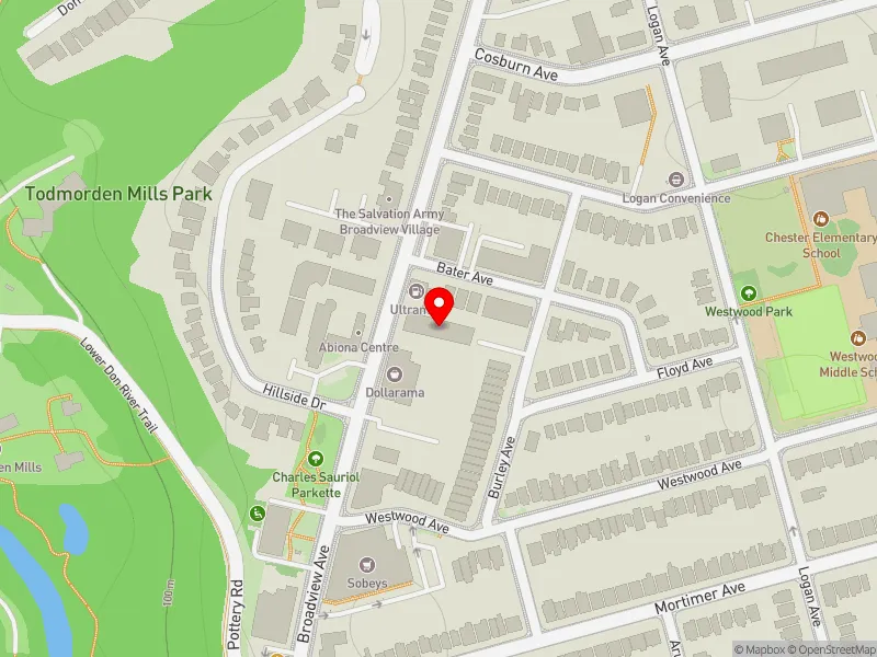 RentSafeTO apartment evaluation map view of 1111 BROADVIEW AVE in Toronto-Danforth, Toronto