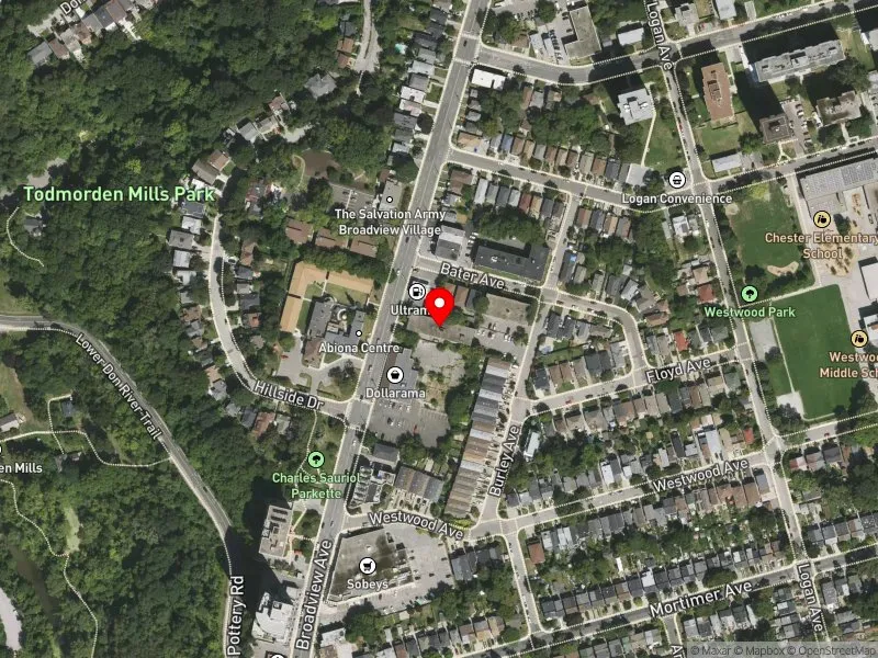 RentSafeTO apartment evaluation satellite view of 1111 BROADVIEW AVE in Toronto-Danforth, Toronto