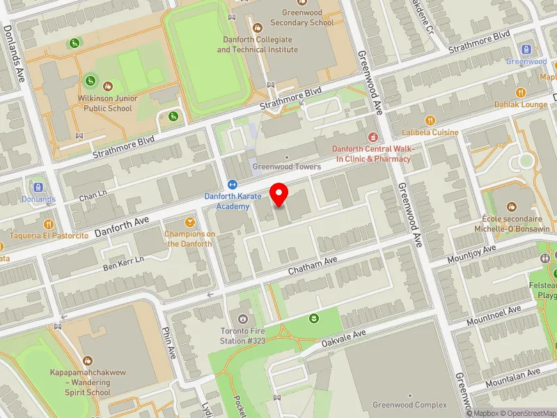 RentSafeTO apartment evaluation map view of 1117 DANFORTH AVE in Toronto-Danforth, Toronto