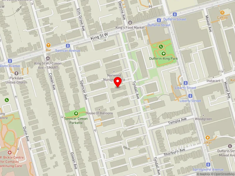 RentSafeTO apartment evaluation map view of 112 TYNDALL AVE in Parkdale-High Park, Toronto