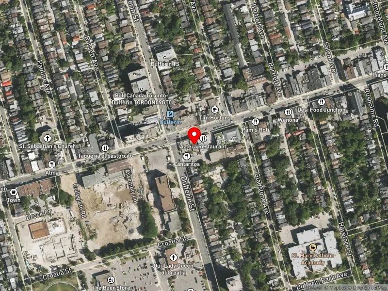 RentSafeTO apartment evaluation satellite view of 1121 BLOOR ST W in Davenport, Toronto