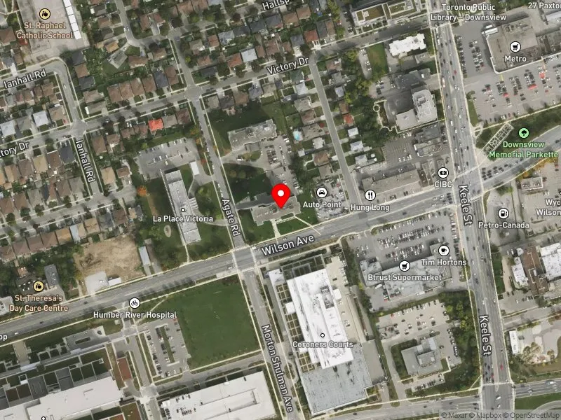 RentSafeTO apartment evaluation satellite view of 1130 WILSON AVE in York Centre, Toronto