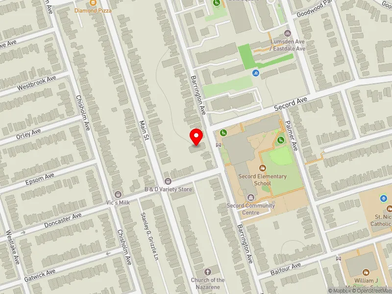 RentSafeTO apartment evaluation map view of 114 BARRINGTON AVE in Beaches-East York, Toronto