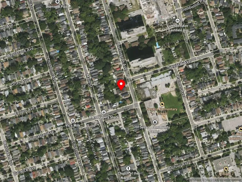 RentSafeTO apartment evaluation satellite view of 114 BARRINGTON AVE in Beaches-East York, Toronto